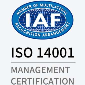 ISO 14001 certification logo for environmental management system in manufacturing.