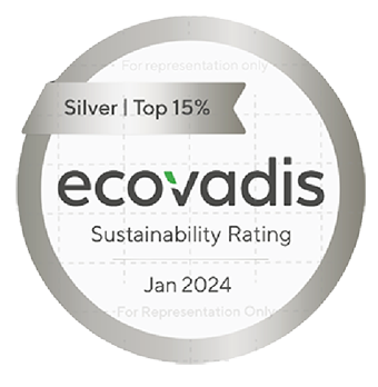 EcoVadis Silver Medal certification logo ranking top 15 percent for corporate sustainability performance.