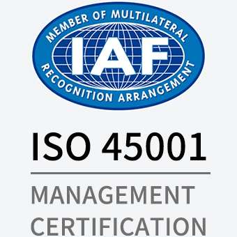 ISO 45001 certification logo for occupational health and safety management system.