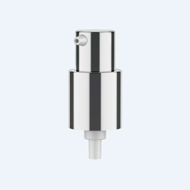 Treatment pump SR-08050028 with full electroplated finish for 18/410 neck size delivering 0.25ml dosage for luxury skincare packaging