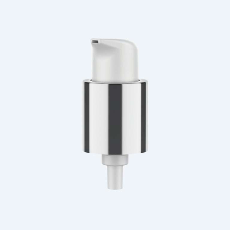 Treatment pump SR-08050029 with electroplated collar and rounded actuator for 18/410 neck size delivering 0.25ml dosage for skincare packaging