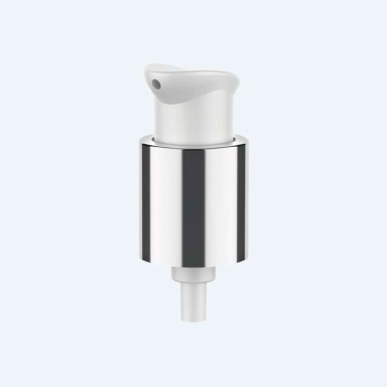 Treatment pump SR-08050030 with electroplated collar and ergonomic actuator for 18/410 neck size delivering 0.25ml dosage for skincare packaging