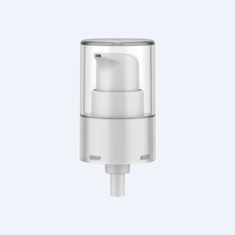 Treatment pump SR-08050031 with over cap and 20/410 neck size delivering 0.25ml dosage for skincare packaging
