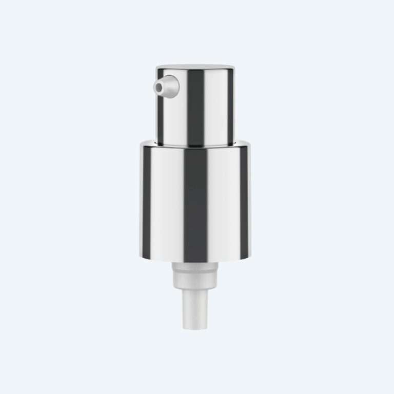 Treatment pump SR-08050037 with electroplated aluminum finish and 18/410 neck size for luxury skincare packaging