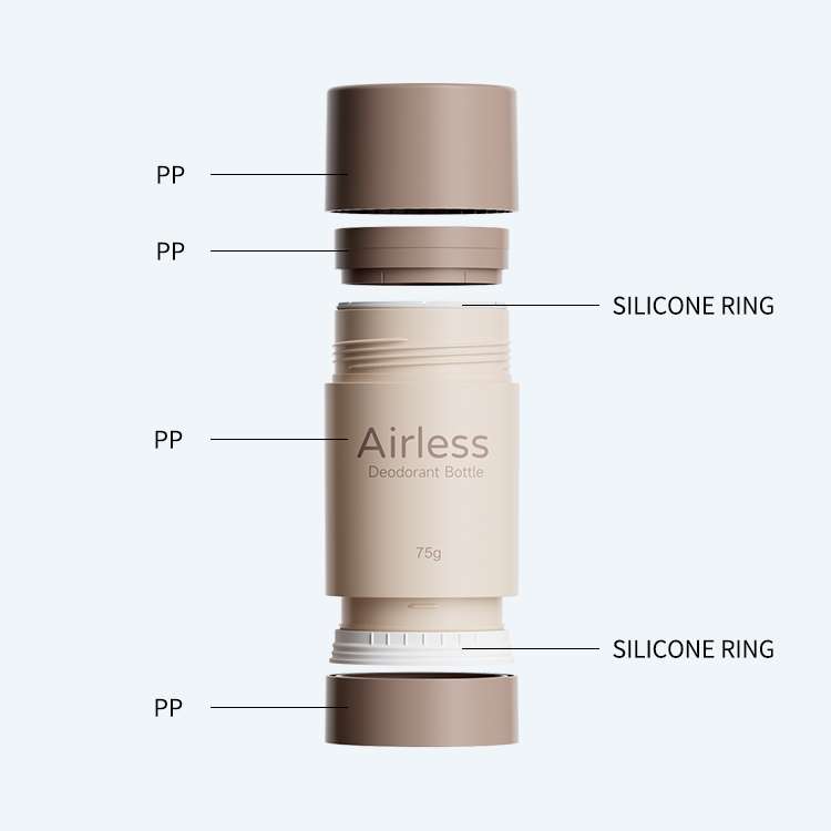 Twist up airless deodorant bottle SR-1002F in 75g with PP construction and silicone ring for solid deodorant and sunscreen stick packaging
