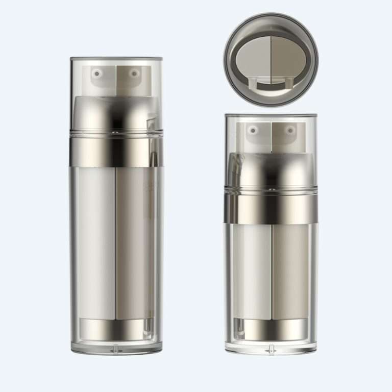 SR-2208A dual tube bottle in 30ml and 50ml capacities with 0.10ml precise dosage for dual-formula dispensing.