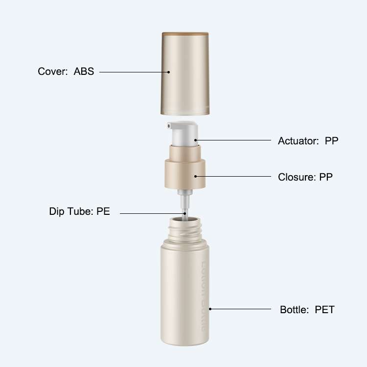 PET lotion bottle SR-2244A with pump dispenser in 25ml with 0.10ml dosage for lotion serum and cream packaging