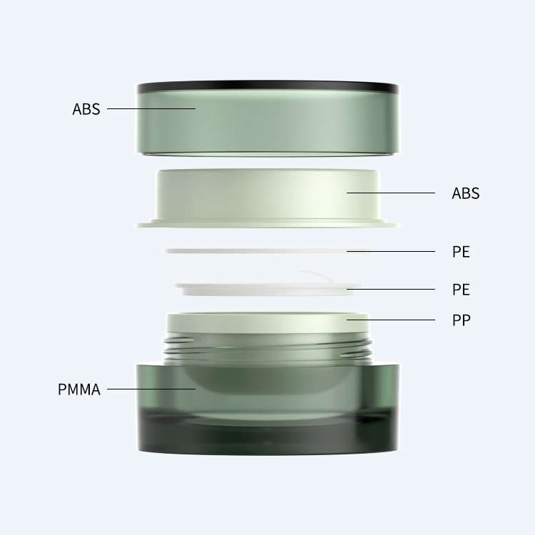 Cream jar constructed with ABS PE and PMMA materials for premium skincare cream and balm packaging