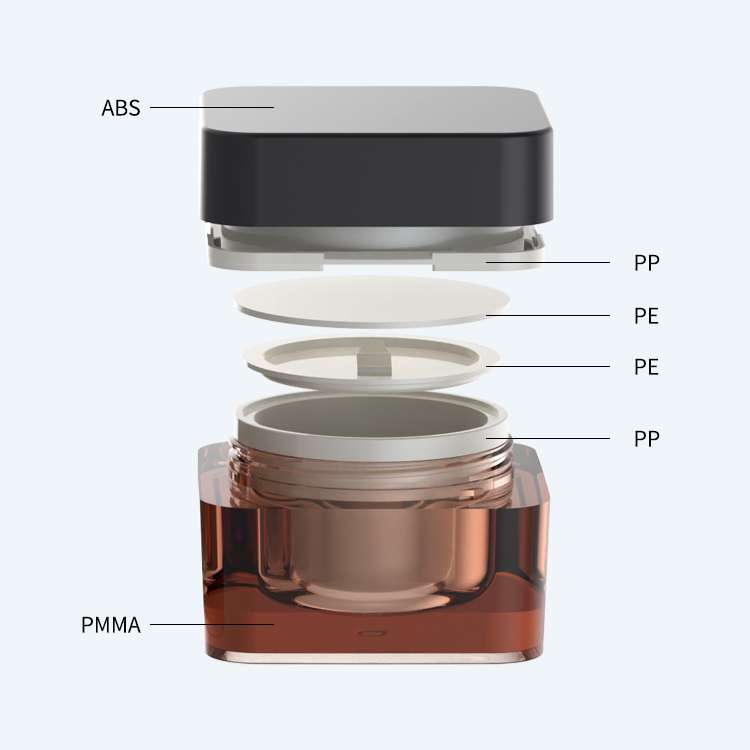 Cream jar constructed with ABS PP PE and PMMA materials for durable and premium skincare packaging