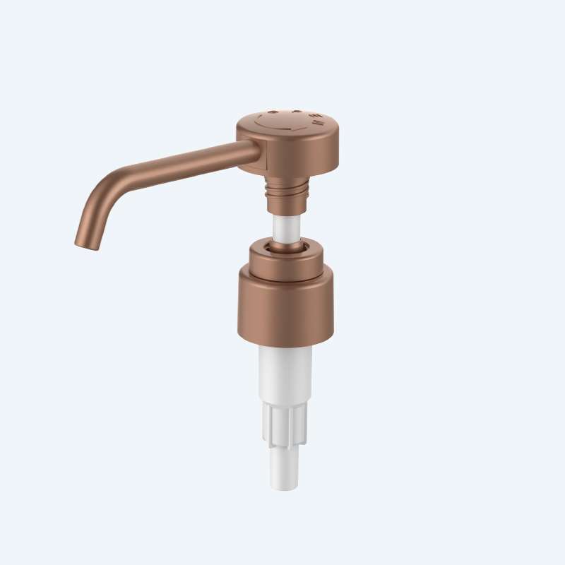 Long nozzle waterproof screw lock lotion pump SR-302/N with 2.00ml discharge rate for 24/410 24/415 28/410 28/400 28/415 32/400 and 32/410 neck sizes with ribbed alum bamboo smooth or water transfer finish