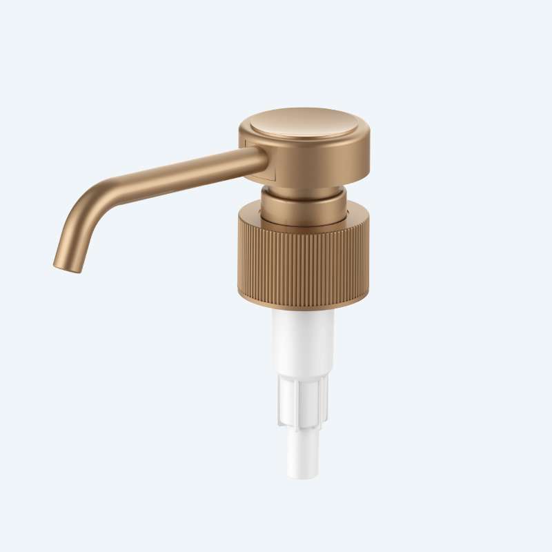 Long nozzle waterproof screw lock lotion pump SR-342 with 2.00ml discharge rate for 28/410 28/400 and 28/415 neck sizes with ribbed alum bamboo smooth or water transfer finish