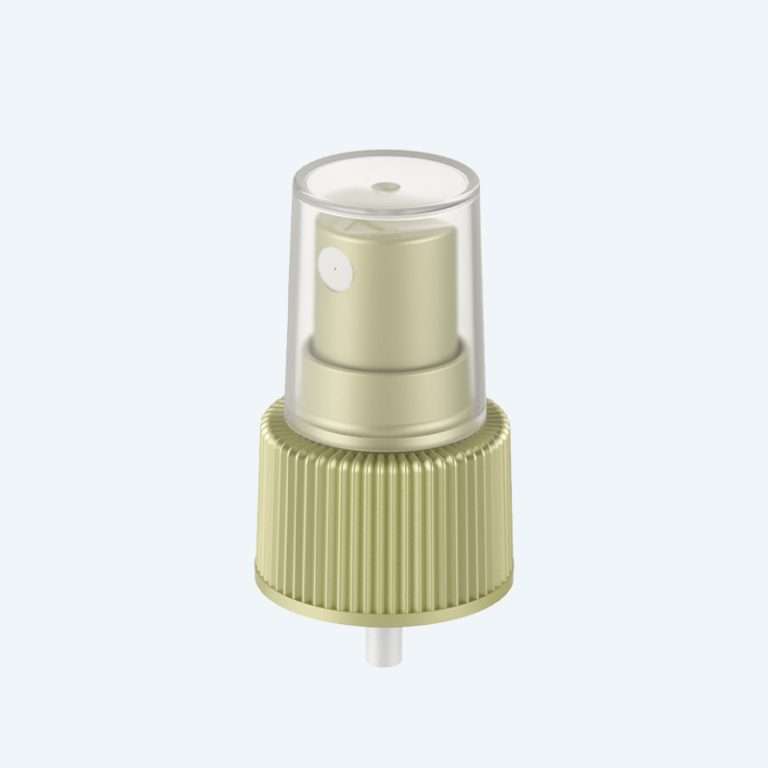Fine mist perfume sprayer with clear cover cap SR-601 available in 18/410 20/410 and 24/410 neck sizes with ribbed alum or smooth finish