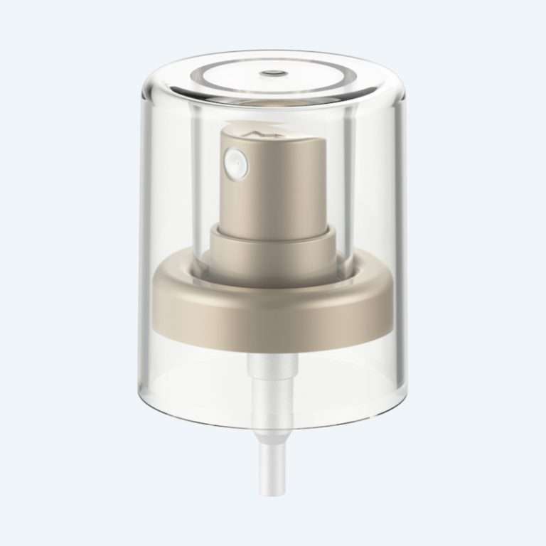 Fine mist spray pump with double wall overcap SR-612F1 with PP material and 0.10ml discharge rate for 100ml bottles