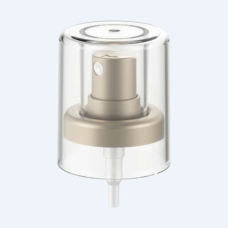 Fine mist spray pump with double wall overcap SR-612F1 with PP material and 0.10ml discharge rate for 100ml bottles