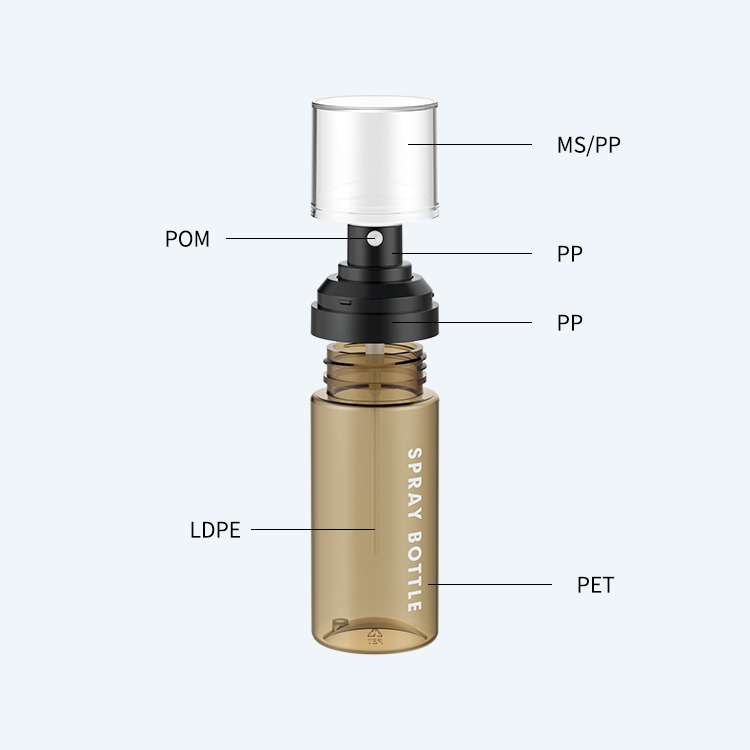 SR-612H1 fine mist spray bottle in 60ml to 120ml capacities with 0.10ml dosage, featuring MS, PP, POM, PET, and LDPE materials.