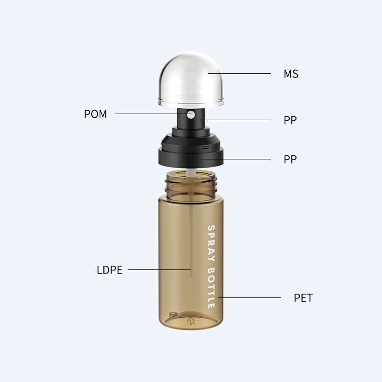 SR-612H2 fine mist PET spray bottle in 60ml, 80ml, 100ml, and 120ml capacities with 0.10ml precise dosage.