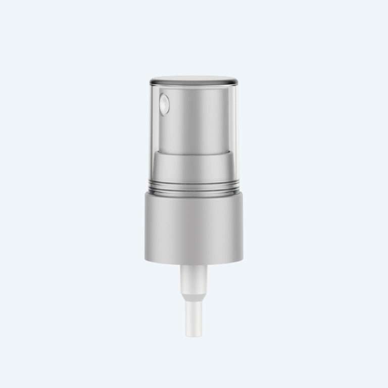 Fine mist spray pump SR-618A1 with 0.12ml discharge rate available in 18/410 20/410 24/410 and 28/410 neck sizes with ribbed or smooth finish