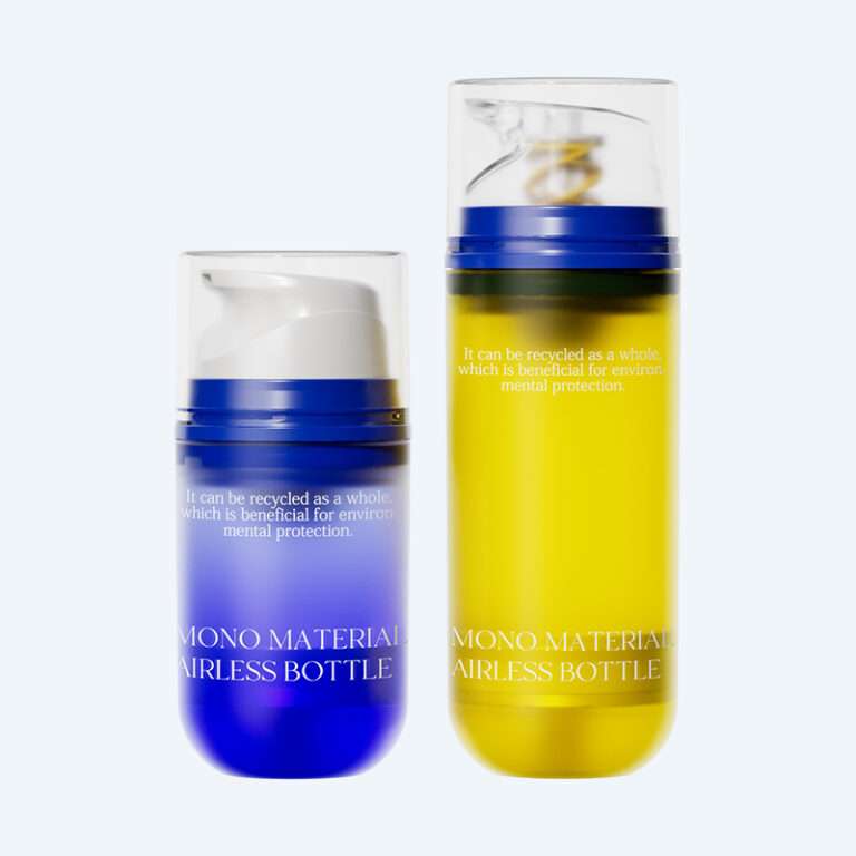 Aluminum airless bottles in 50ml and 100ml capacities for skincare and cosmetic packaging.