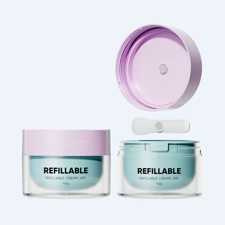 Refillable cream jar with magnetic spoon SR-2329B in 100g for sustainable skincare cream and balm packaging