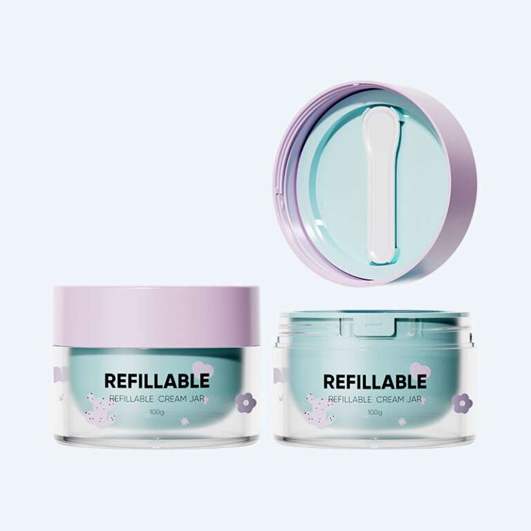 Refillable mono PP cream jar with spoon SR-2329C in 100g for sustainable skincare cream and balm packaging