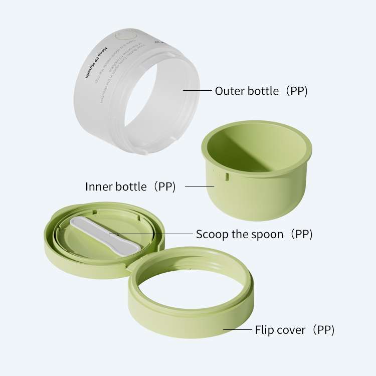 Mono PP flip top refillable cream jar with hollow base and spoon SR-2329F1 in 100g for sustainable skincare packaging