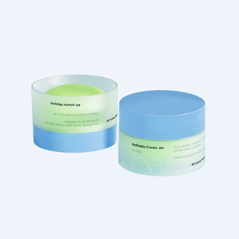 Mono PP refillable cream jar with hollow base and spoon inside SR-2329F4 in 100g for sustainable skincare packaging