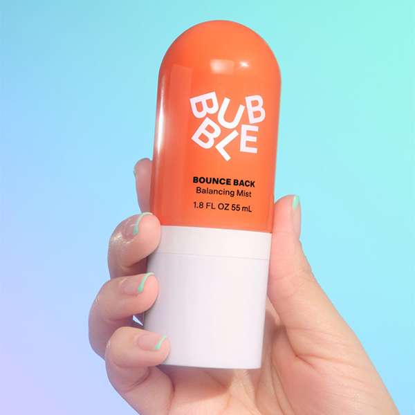 Bubble Skincare Bounce Back refreshing toner mist packaging by Sun-Rain for Gen Z skincare toner spray product