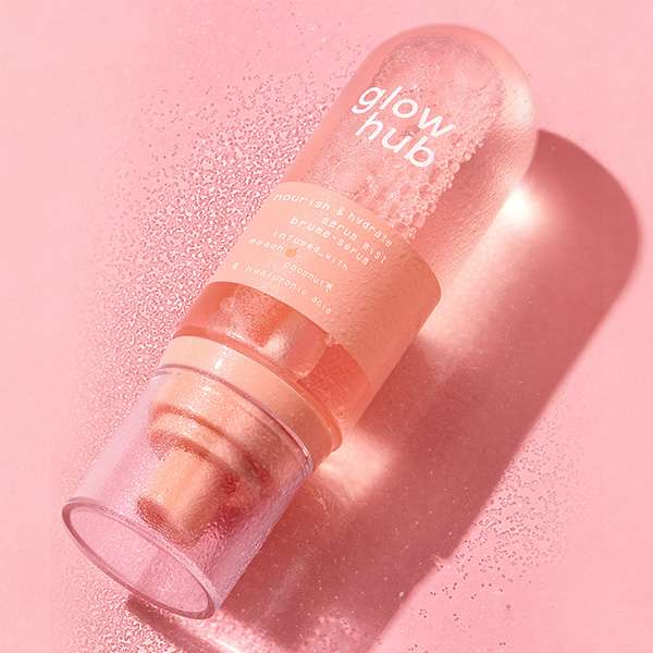 Glow Hub Nourish and Hydrate serum mist packaging by Sun-Rain for UK skincare serum spray product