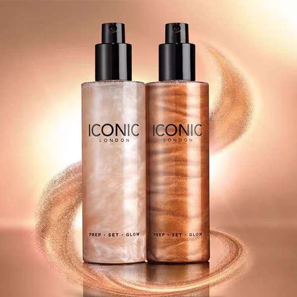 ICONIC LONDON Prep Set Glow setting spray packaging by Sun-Rain for premium UK makeup setting spray product