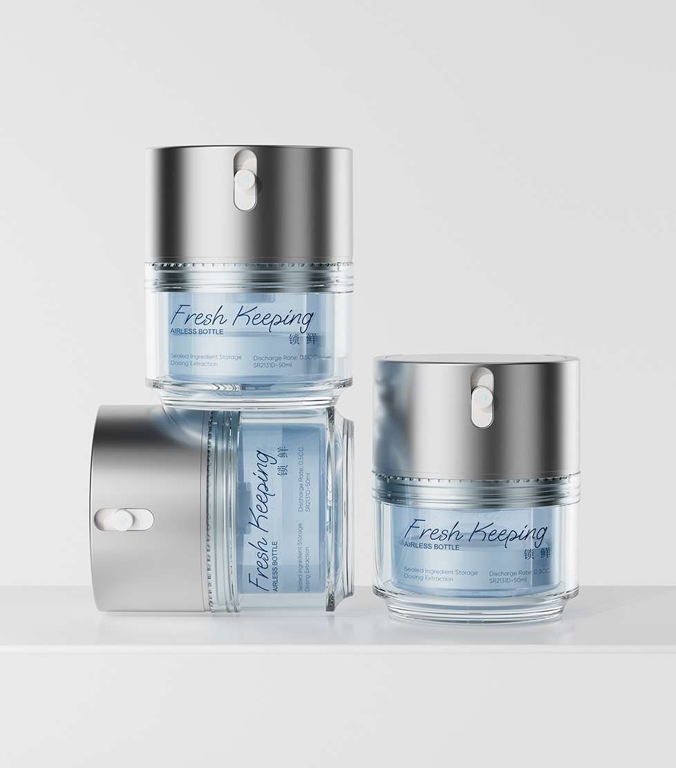 Rotary lock airless bottle SR-2131D with refillable cartridge and rotating mechanism for travel-safe skincare packaging