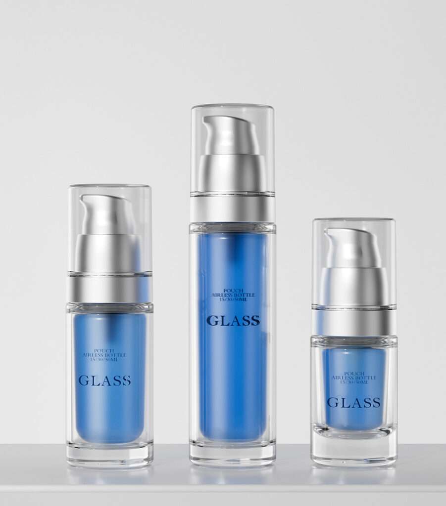 Vacuum pouch airless bottle SR-2198 with PE pouch and locking glass outer bottle for luxury skincare