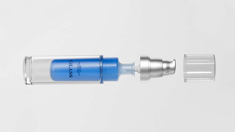 Vacuum pouch airless bottle SR-2198 with PE pouch system and locking glass outer bottle for premium skincare packaging
