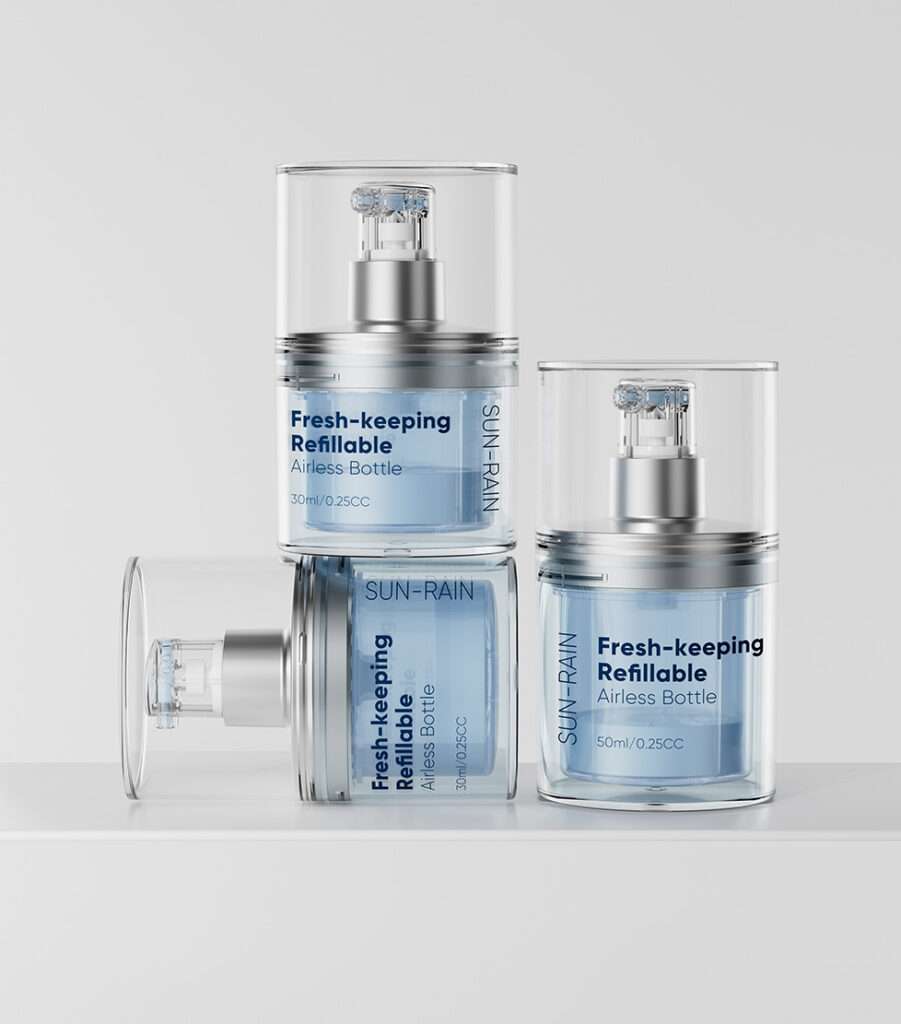 Freshness lock airless bottle SR-2199F with compact refillable design and transparent PETG actuator cap for modern skincare packaging