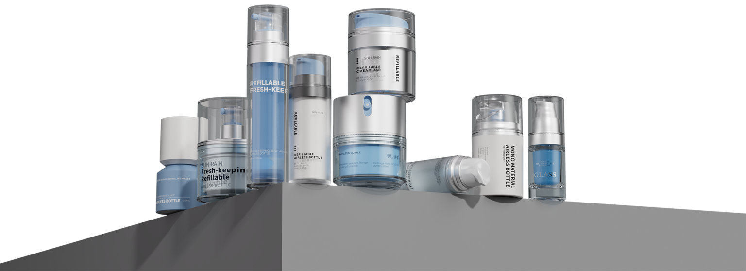 Premium airless bottle with freshness-lock pump, refillable inner bottle, vacuum pouch compression, and mono-material PP spring for sustainable skincare packaging