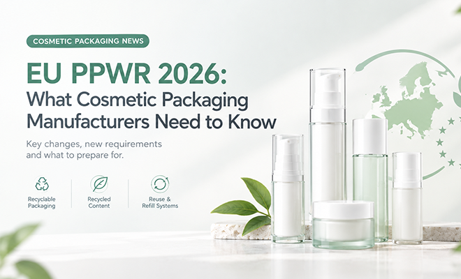 Refillable cosmetic packaging bottles and jars illustrating sustainable packaging design